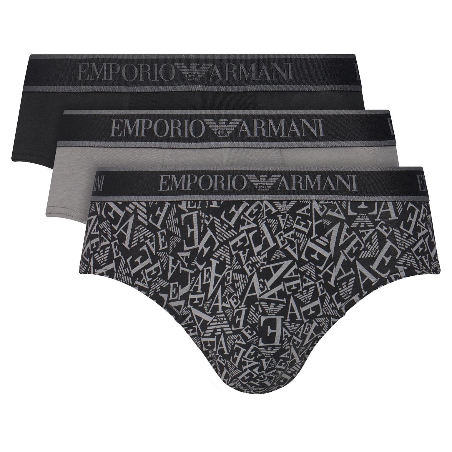 Armani Heren Slips - 3-pack met Logo zwart - grijs